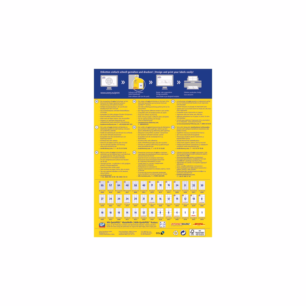 Etikett AVERY 3477 105x41 mm fehér univerzális 1400 címke/doboz 100 ív/doboz