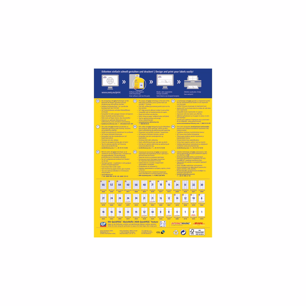 Etikett AVERY 3479 70x32 mm fehér univerzális 2700 címke/doboz 100 ív/doboz