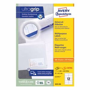 Etikett AVERY 3659-200 97x42,3 mm fehér univerzális 2640 címke/doboz 200+20 ív/doboz