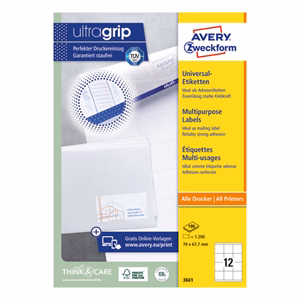 Etikett AVERY 3661 70x67,7 mm fehér univerzális 1200 címke/doboz 100 ív/doboz
