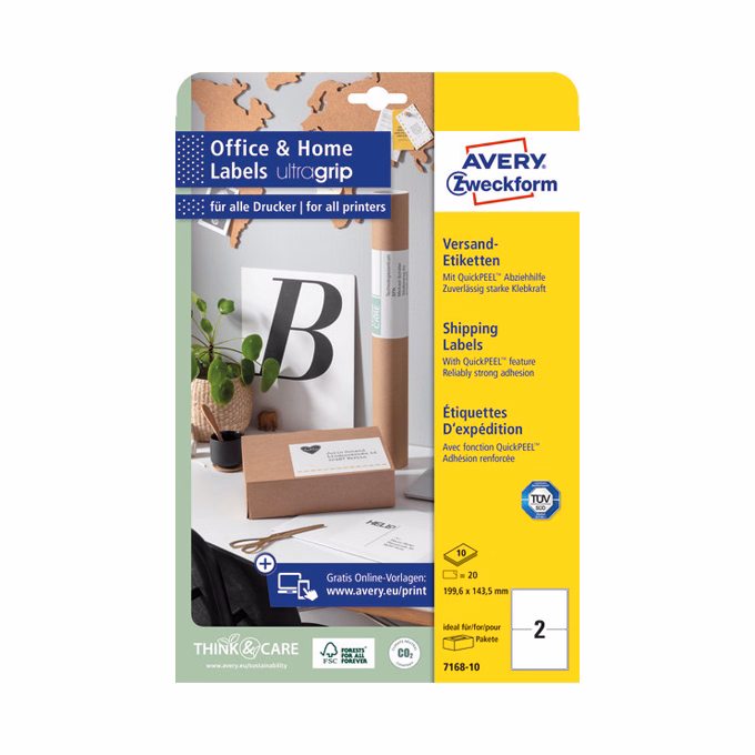 Etikett AVERY 7168-10 199,6x143,5mm 20 címke/doboz 10 ív/doboz
