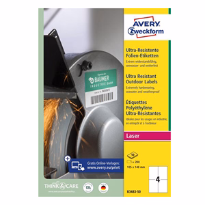 Etikett AVERY B3483-50 105x148 mm ultra ellenálló 200 címke/csomag 50 ív/csomag