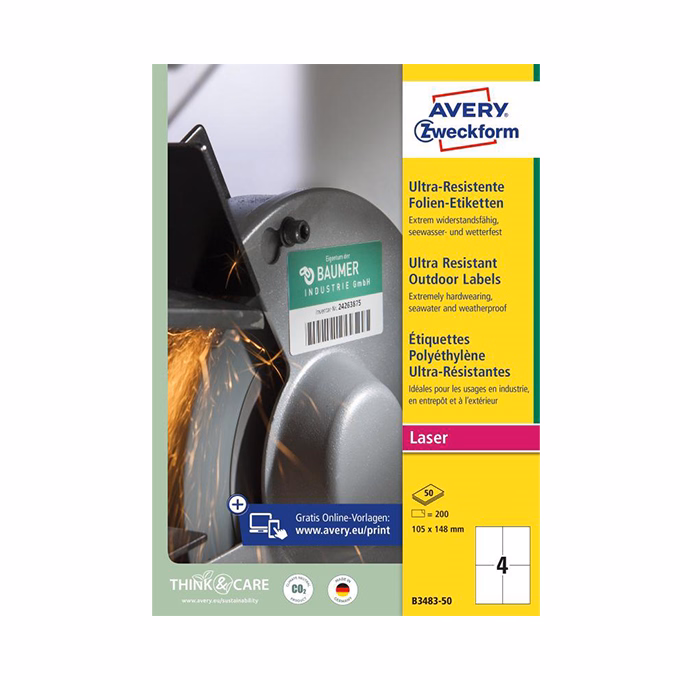 Etikett AVERY B3483-50 105x148 mm ultra ellenálló 200 címke/csomag 50 ív/csomag