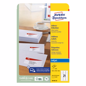 Etikett AVERY J8160-25 63,5x38,1mm inkjet 525 címke/doboz 25 ív/doboz