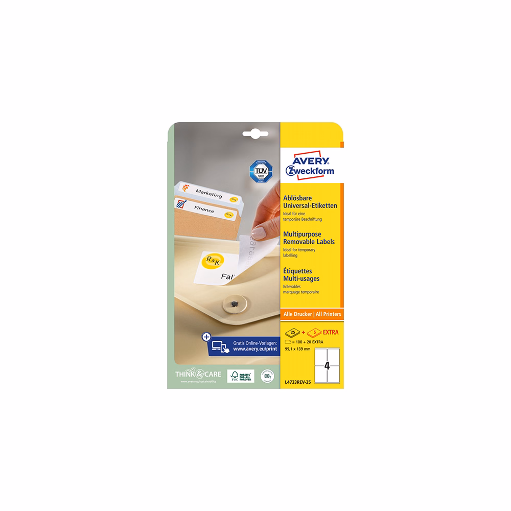 Etikett AVERY L4733REV-25 99,1x139 mm univerzális visszaszedhető 30 lapos Etikett AVERY L4733REV-25 99,1x139 mm univerzális visszaszedhető 30 lapos