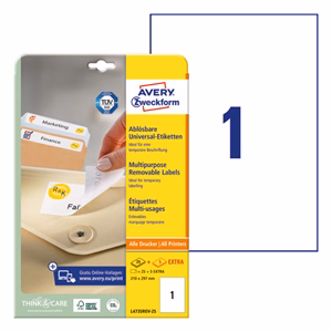 Etikett AVERY L4735REV-25 210x297mm univerz&#225;lis visszaszedhető 30 c&#237;mke/doboz 30 &#237;v/doboz