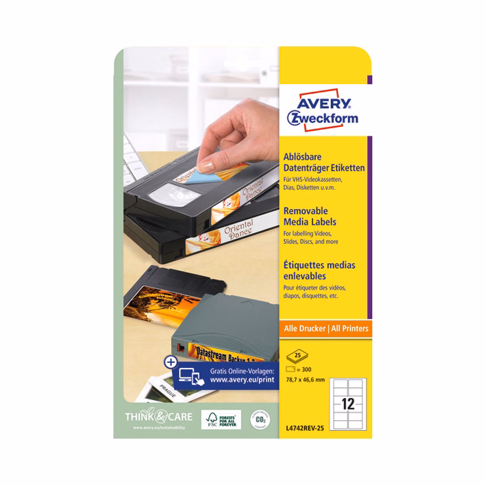 Etikett AVERY L4742REV-25 78,7x46,6mm visszaszedhető 300 címke/doboz 25 ív/doboz