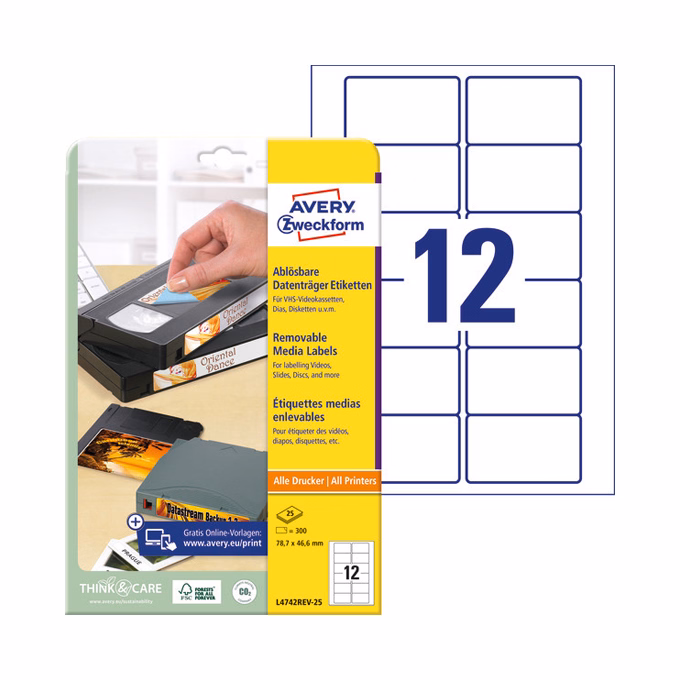 Etikett AVERY L4742REV-25 78,7x46,6mm visszaszedhető 300 címke/doboz 25 ív/doboz
