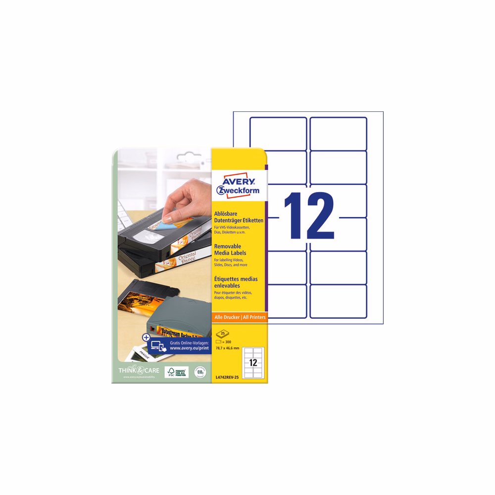 Etikett AVERY L4742REV-25 78,7x46,6mm visszaszedhető 300 címke/doboz 25 ív/doboz