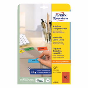 Etikett AVERY L4790-20 38,1x21,2mm piros 1300 címke/doboz 20 ív/doboz