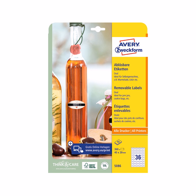 Etikett AVERY L5086  40x20mm ovális visszaszedhető 10 íves