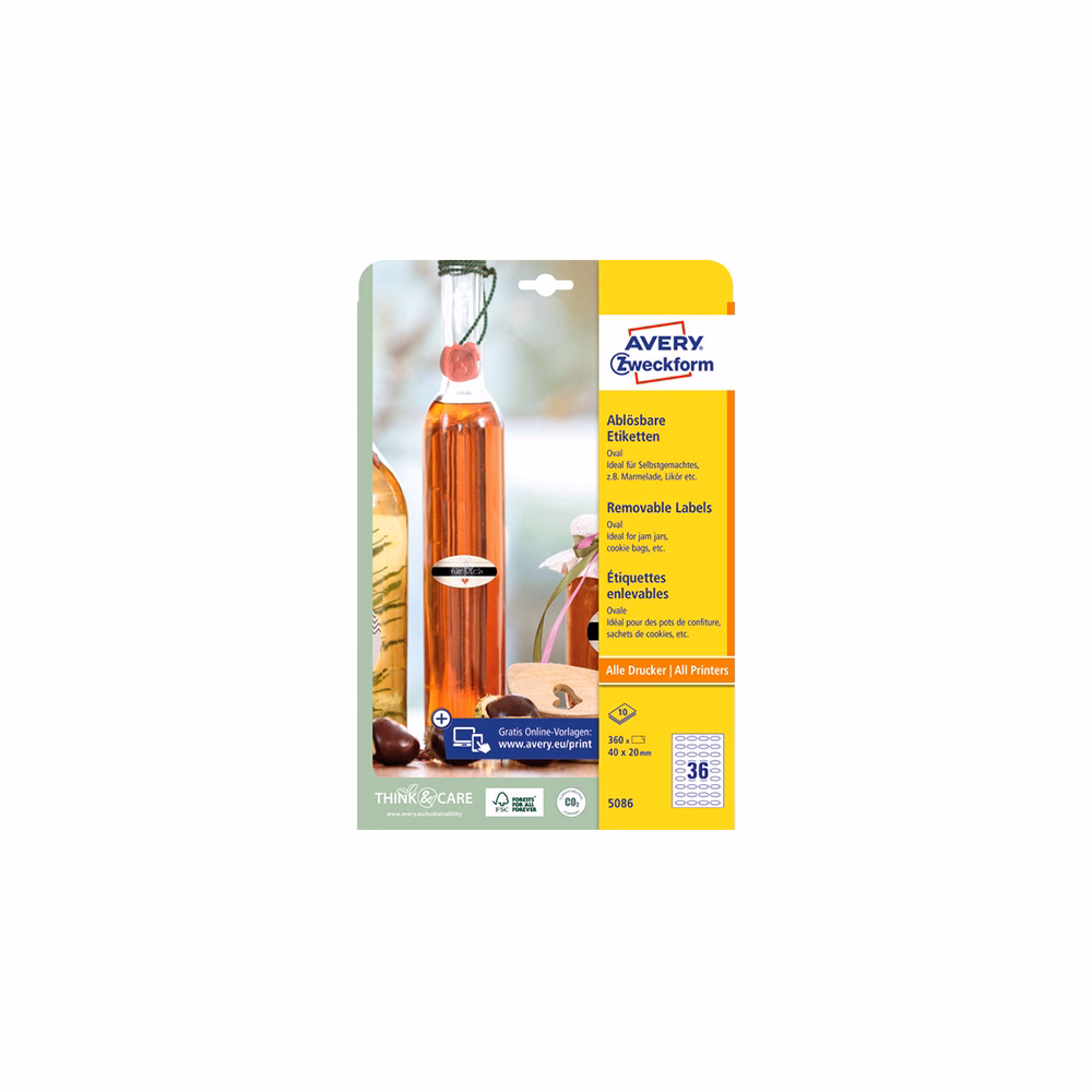 Etikett AVERY L5086  40x20mm ovális visszaszedhető 10 íves
