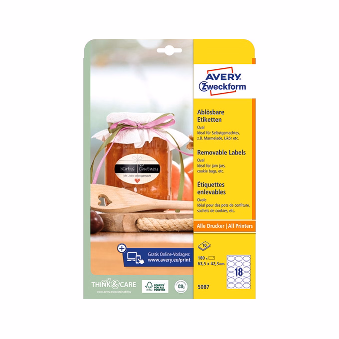 Etikett AVERY L5087  63,5x42,3 mm ovális visszaszedhető 10 lapos