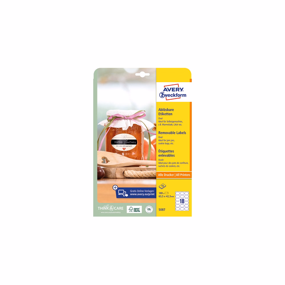 Etikett AVERY L5087  63,5x42,3 mm ovális visszaszedhető 10 lapos