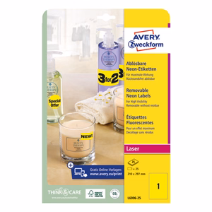 Etikett AVERY L6006-25 210x297mm laser neon sárga 25 címke/doboz 25 ív/doboz Etikett AVERY L6006-25 210x297mm laser neon sárga 25 címke/doboz 25 ív/doboz