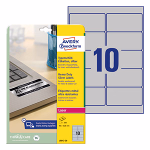 Etikett AVERY L6012-20 96x50,8mm laser ezüst 200 címke/doboz 20 ív/doboz