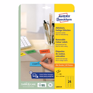 Etikett AVERY L6035-20 63,5x33,9mm univerzális sárga 480 címke/doboz 20 ív/doboz