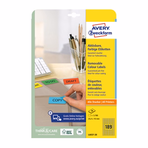 Etikett AVERY L6037-20 25,4x10 mm univerzális visszaszedhető sárga 20 íves