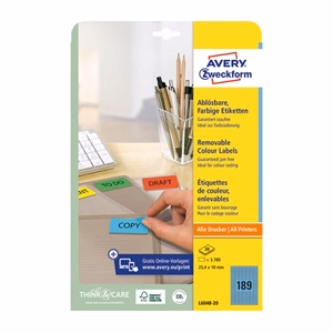 Etikett AVERY L6048-20 25,4x10 mm univerzális visszaszedhető kék 20 íves