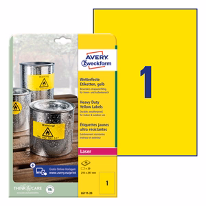 Etikett AVERY L6111-20 210x297 mm sárga időjárásálló 20 címke/doboz 20 ív/doboz Etikett AVERY L6111-20 210x297 mm sárga időjárásálló 20 címke/doboz 20 ív/doboz