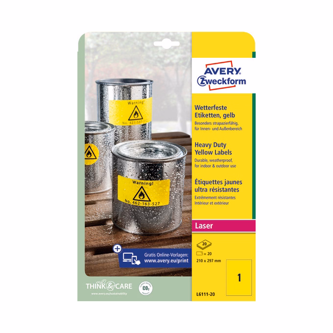 Etikett AVERY L6111-20 210x297 mm sárga időjárásálló 20 címke/doboz 20 ív/doboz Etikett AVERY L6111-20 210x297 mm sárga időjárásálló 20 címke/doboz 20 ív/doboz