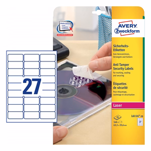 Etikett AVERY L6114-20 63,5x29,6mm laser biztonsági 540 címke/doboz 20 ív/doboz