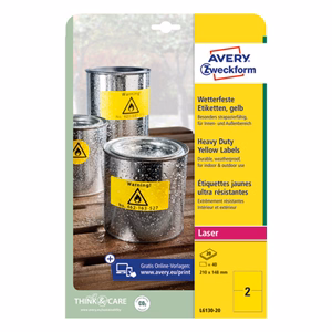 Etikett AVERY L6130-20 210x148mm sárga időjárásálló 40 címke/doboz 20 ív/doboz