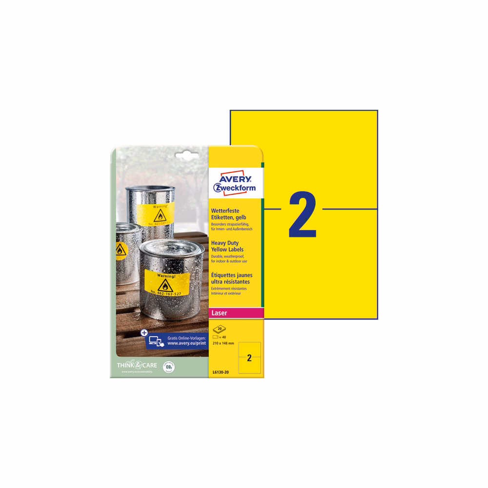 Etikett AVERY L6130-20 210x148mm sárga időjárásálló 40 címke/doboz 20 ív/doboz