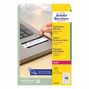 Etikett AVERY L6145-20 45,7x25,4mm laser biztonsági 800 címke/doboz 20 ív/doboz