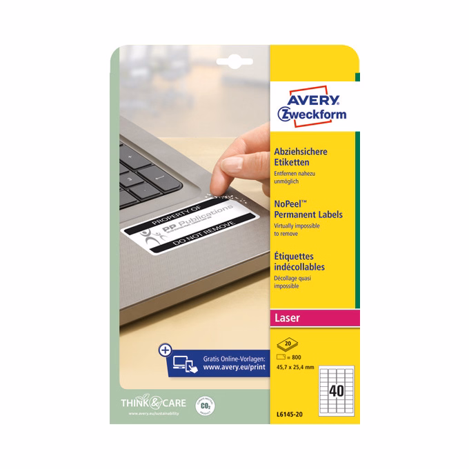 Etikett AVERY L6145-20 45,7x25,4mm laser biztonsági 800 címke/doboz 20 ív/doboz