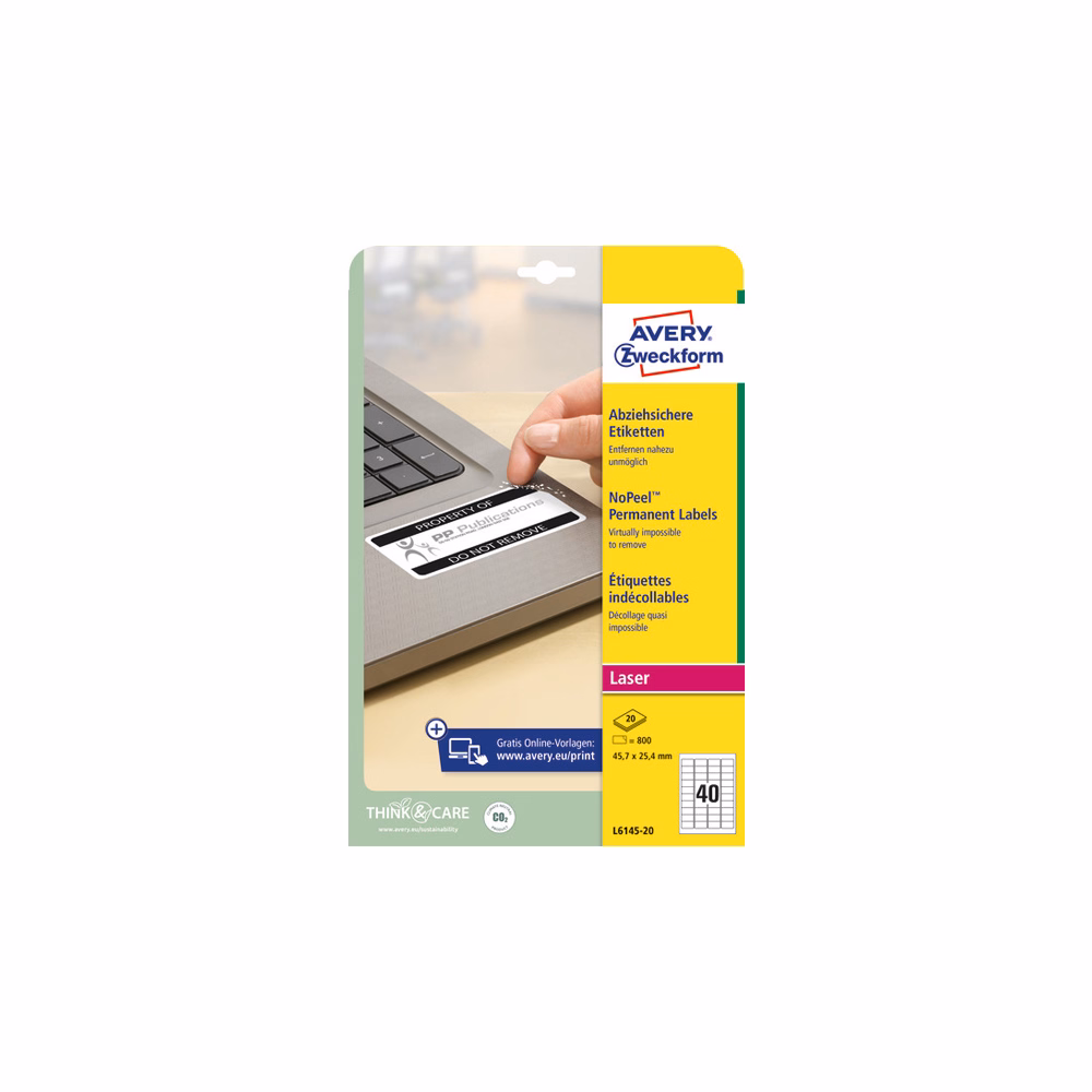 Etikett AVERY L6145-20 45,7x25,4mm laser biztonsági 800 címke/doboz 20 ív/doboz