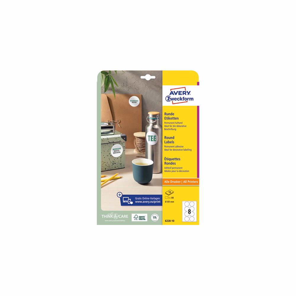 Etikett AVERY L6228-10  69 mm univerzális kör 10 lapos
