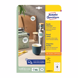 Etikett AVERY L6228REV-10  69mm univerzális kör visszaszedhető 10 íves Etikett AVERY L6228REV-10  69mm univerzális kör visszaszedhető 10 íves