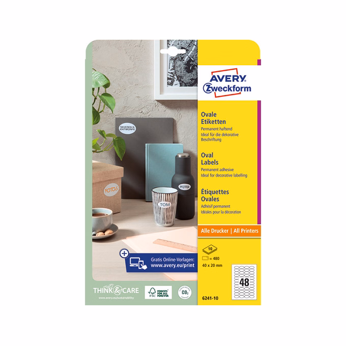 Etikett AVERY L6241-10  40x20 mm univerzális ovális 10 íves