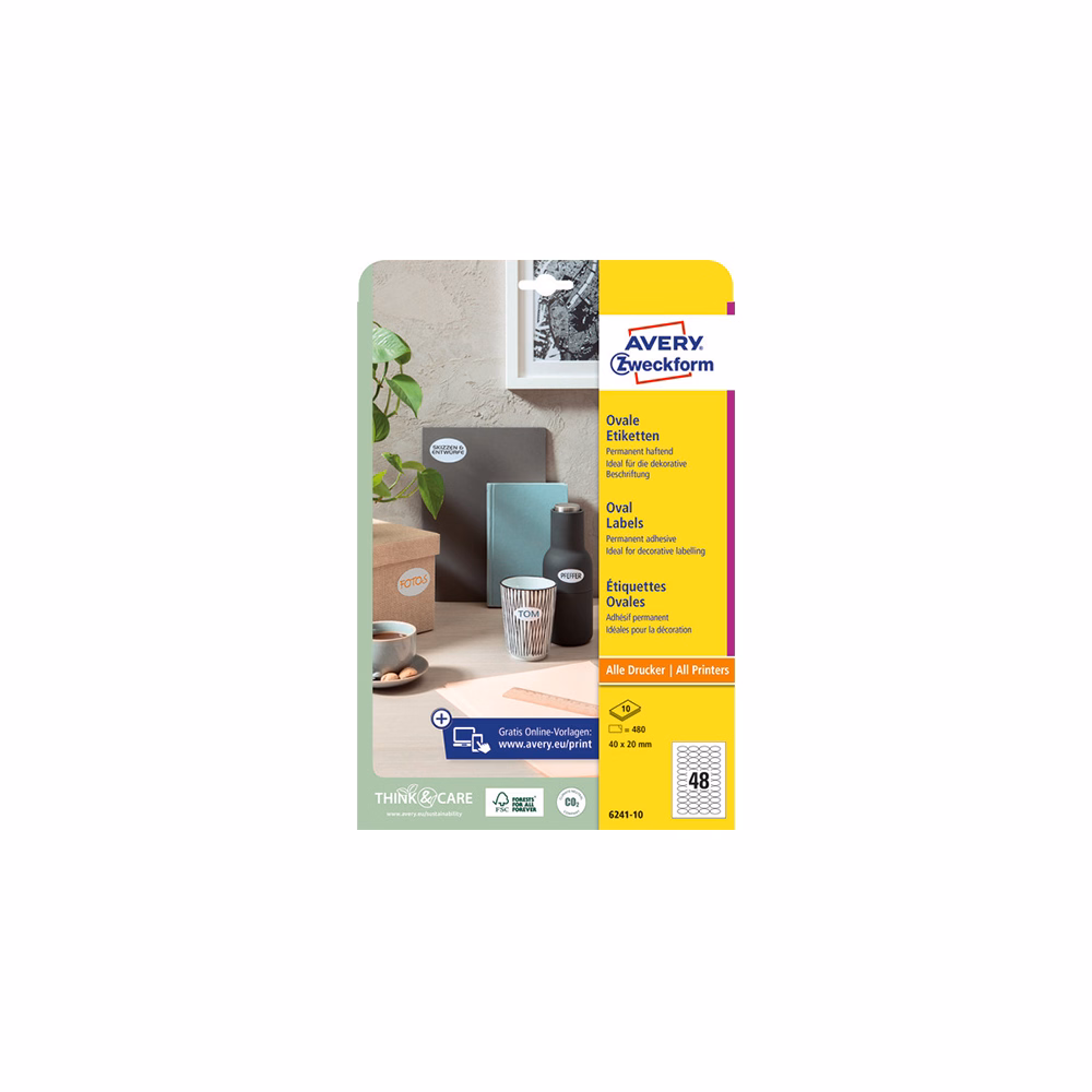 Etikett AVERY L6241-10  40x20 mm univerzális ovális 10 íves