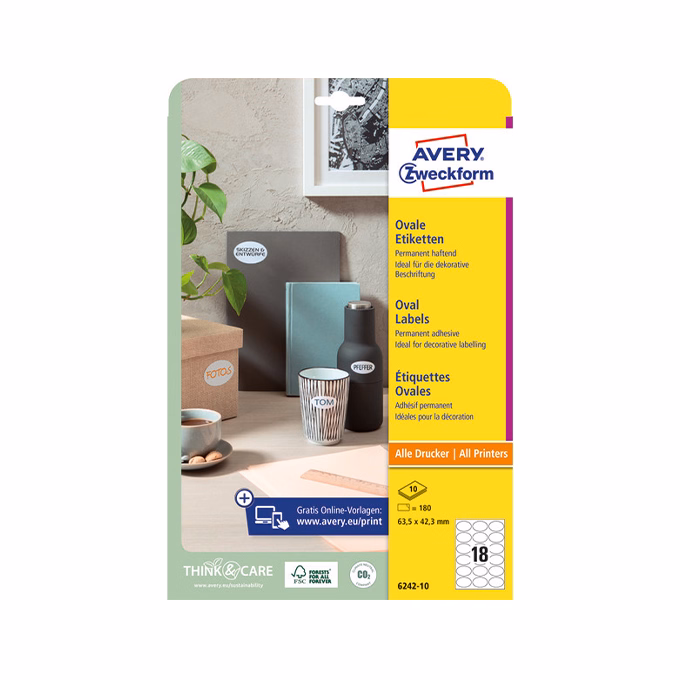 Etikett AVERY L6242-10  63,5x42,3 mm univerzális ovális 10 íves Etikett AVERY L6242-10  63,5x42,3 mm univerzális ovális 10 íves