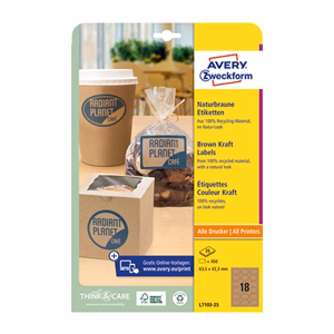 Etikett AVERY L7103-25 63,5x42,3 mm környezetbarát ovális barna kraft 25 íves Etikett AVERY L7103-25 63,5x42,3 mm környezetbarát ovális barna kraft 25 íves