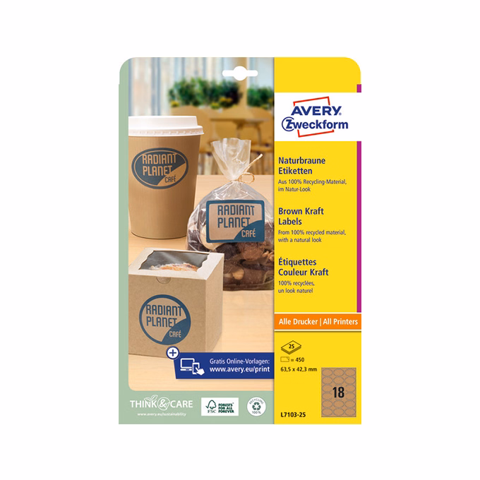 Etikett AVERY L7103-25 63,5x42,3 mm környezetbarát ovális barna kraft 25 íves Etikett AVERY L7103-25 63,5x42,3 mm környezetbarát ovális barna kraft 25 íves