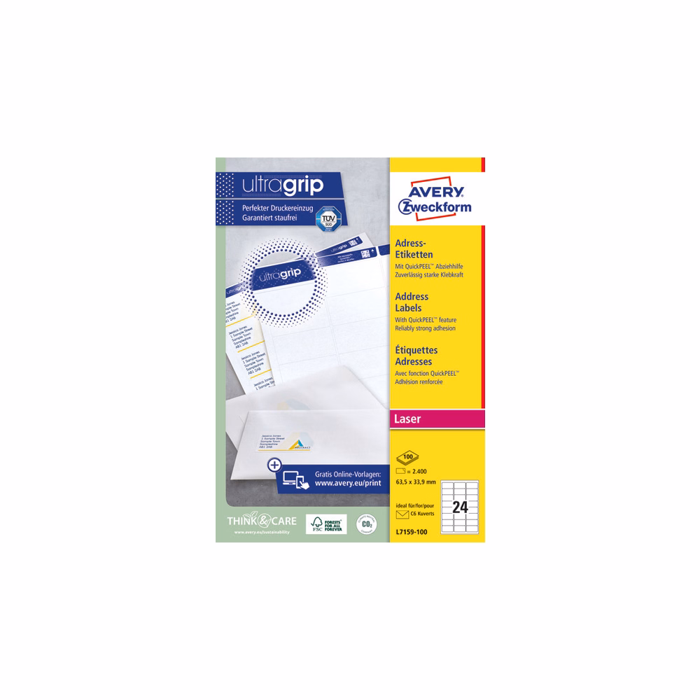 Etikett AVERY L7159-100 63,5x33,9mm univerzális 2400 címke/doboz 100 ív/doboz