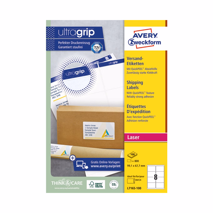 Etikett AVERY L7165-100 99,1x 67,7mm univerzális fehér 800 címke/doboz 100 ív/doboz