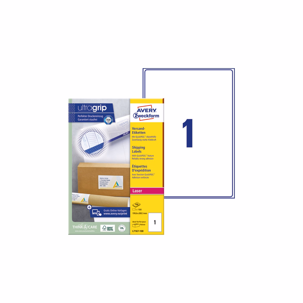 Etikett AVERY L7167-100 199,6x289,1 mm fehér univerzális 100 ív/doboz