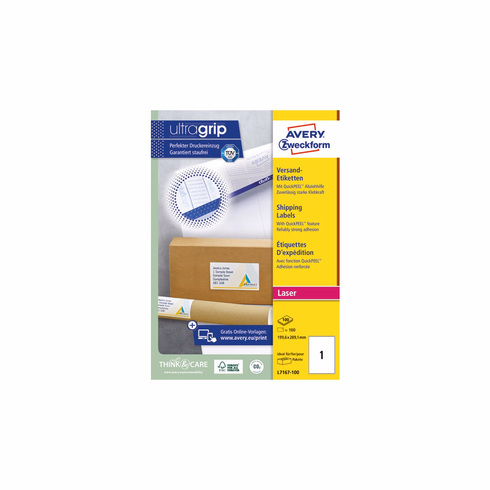 Etikett AVERY L7167-100 199,6x289,1 mm fehér univerzális 100 ív/doboz