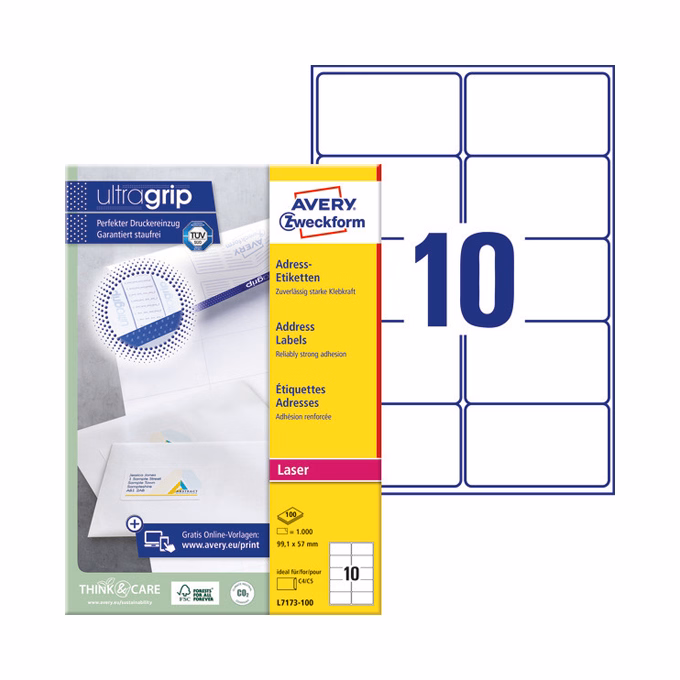 Etikett AVERY L7173-100 99,1x57mm univerzális 1000 címke/doboz 100 ív/doboz
