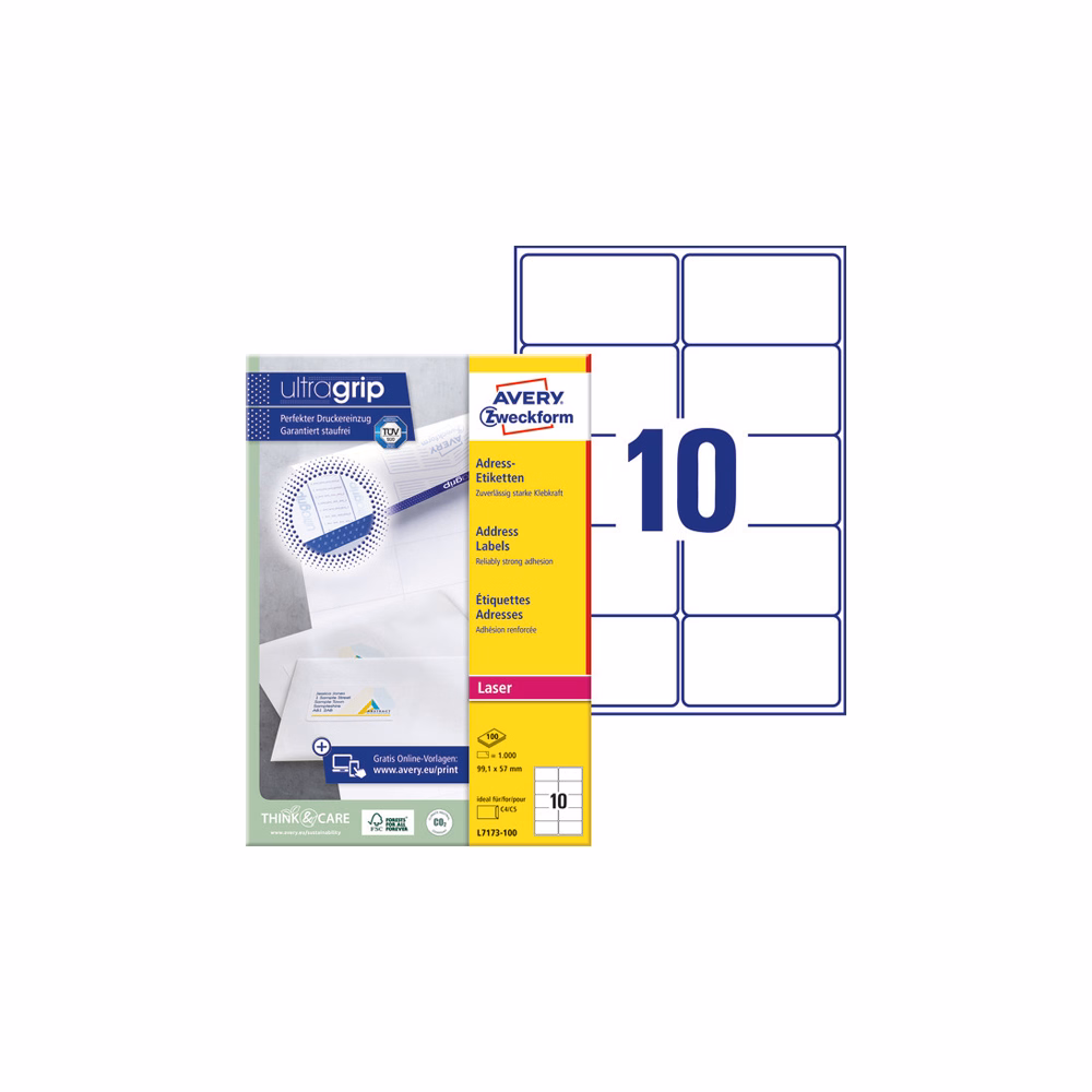 Etikett AVERY L7173-100 99,1x57mm univerzális 1000 címke/doboz 100 ív/doboz