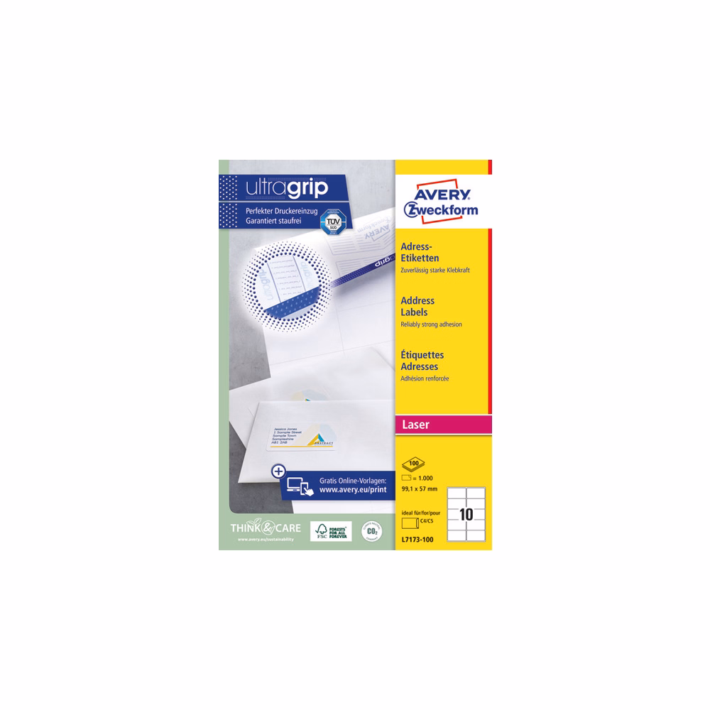 Etikett AVERY L7173-100 99,1x57mm univerzális 1000 címke/doboz 100 ív/doboz