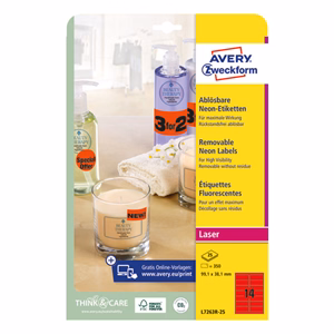 Etikett AVERY L7263R-25 99,1x38,1mm laser neon piros 350 címke/doboz 25 ív/doboz