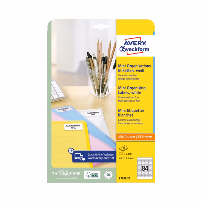 Etikett AVERY L7656-25 46x11,1mm 2100 címke/doboz 25 ív/doboz