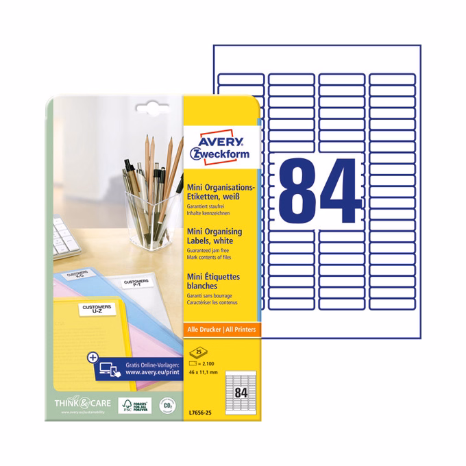 Etikett AVERY L7656-25 46x11,1mm 2100 címke/doboz 25 ív/doboz