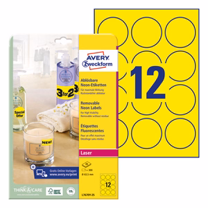 Etikett AVERY L7670Y-25 63,5mm laser kör visszaszedhető neonsárga 300 címke/doboz 25 ív/doboz