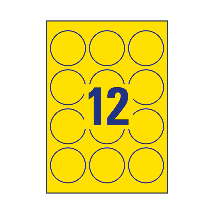 Etikett AVERY L7670Y-25 63,5mm laser kör visszaszedhető neonsárga 300 címke/doboz 25 ív/doboz